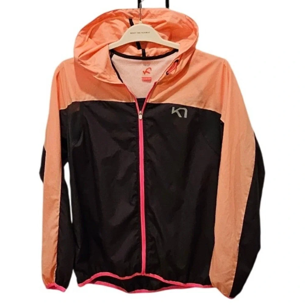 Kari Traa Marte Women's Lightweight Hooded Windbreaker Jacket Coral Black Size L